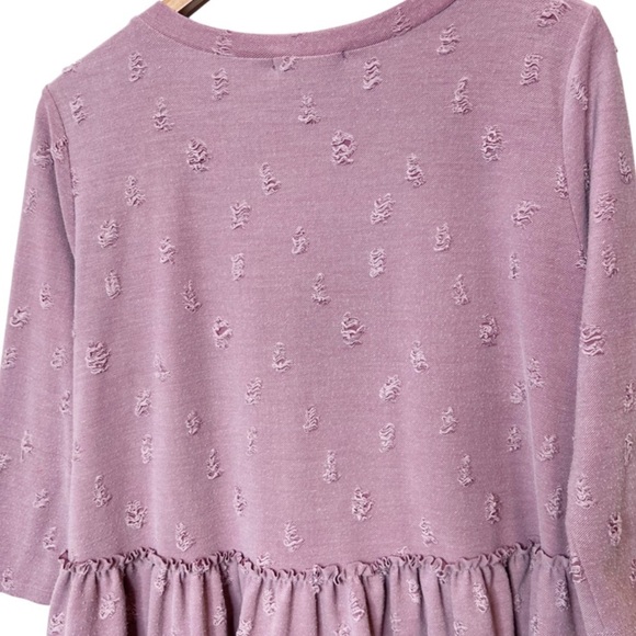 Entro Women’s Pink Rose Distressed Babydoll Tier Ruffle Keyhole Cutout Blouse - Picture 9 of 15